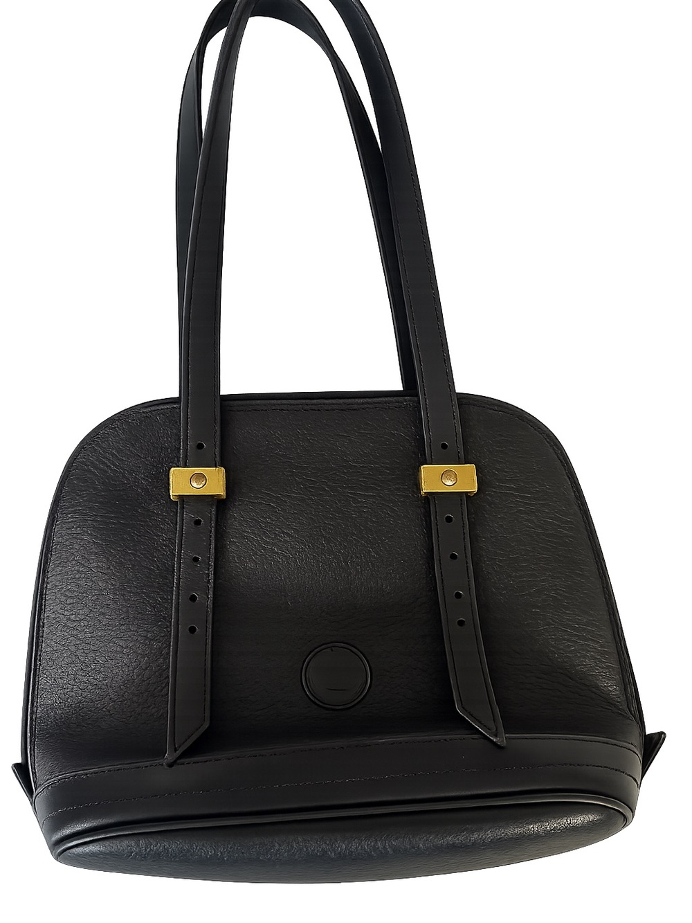 Classic Black Leather Tote Bag with Gold Accents